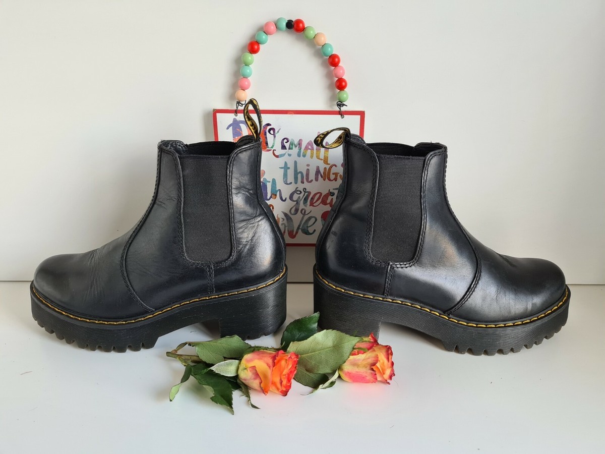 Dr Martens Rometty court black ankle boots court heel quad sole UK
