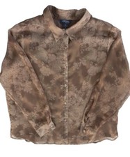 Jordan Paisley Women XL LongSleeve Button Down Classic Fit Floral Golden Brown