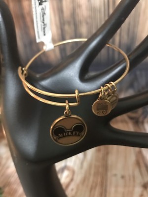 Disney Parks Alex and Ani Mickey Ear Hat Icon Charm Bangle Gold Bracelet 