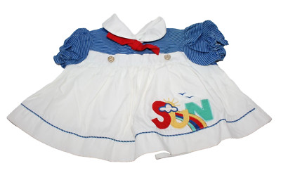 Sun Rainbow Baby Dress 18 Months Girls Collar Vintage CUTE Blue White Photoshoot