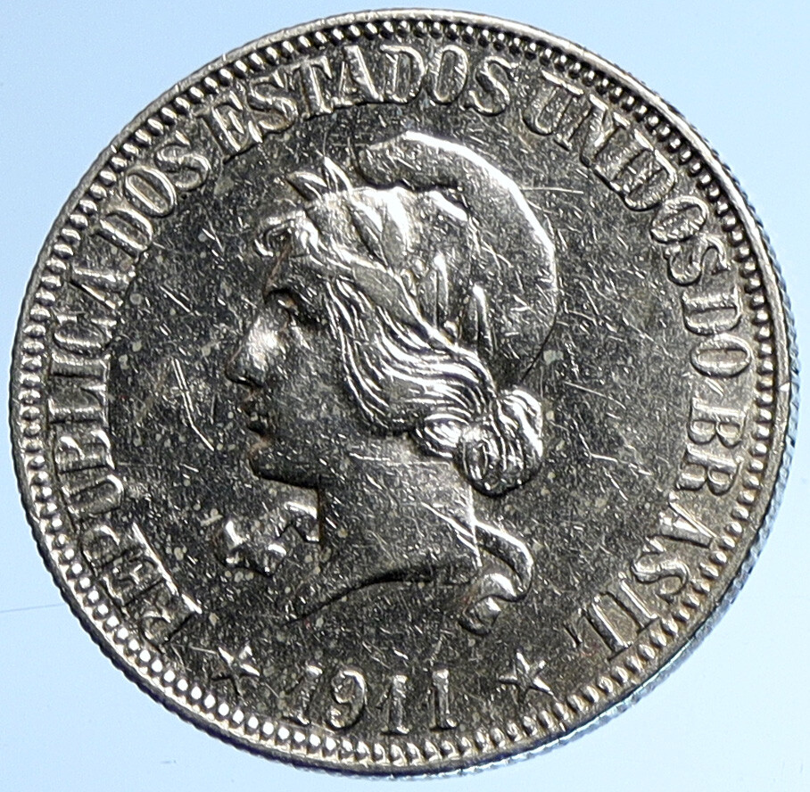 1911 BRAZIL Genuine LIBERTY with CAP Brazilian OLD Silver 1000