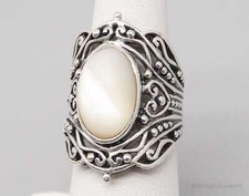Vintage Designer CFJ Mother Of Pearl Sterling Silver Ring Size 6