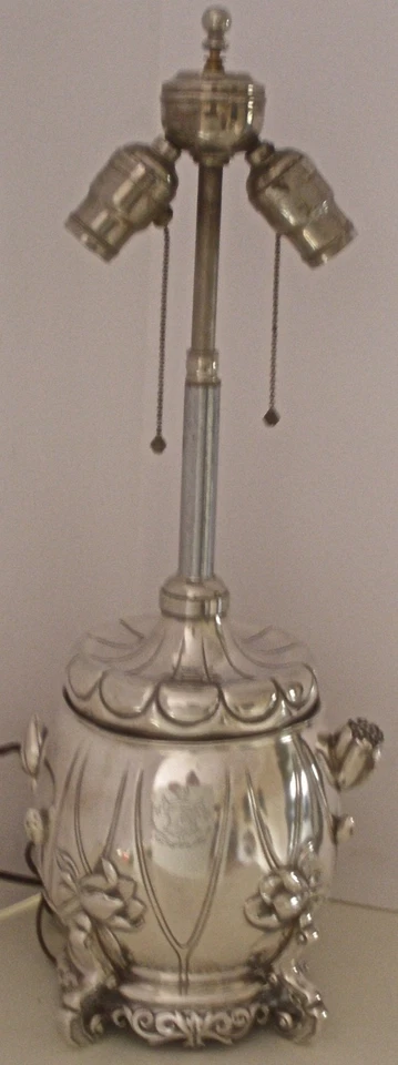 AMAZING GORHAM STERLING AESTHETIC MOVEMENT FIGURAL WATER LILY OIL LAMP 1882  - Image 2 of 4