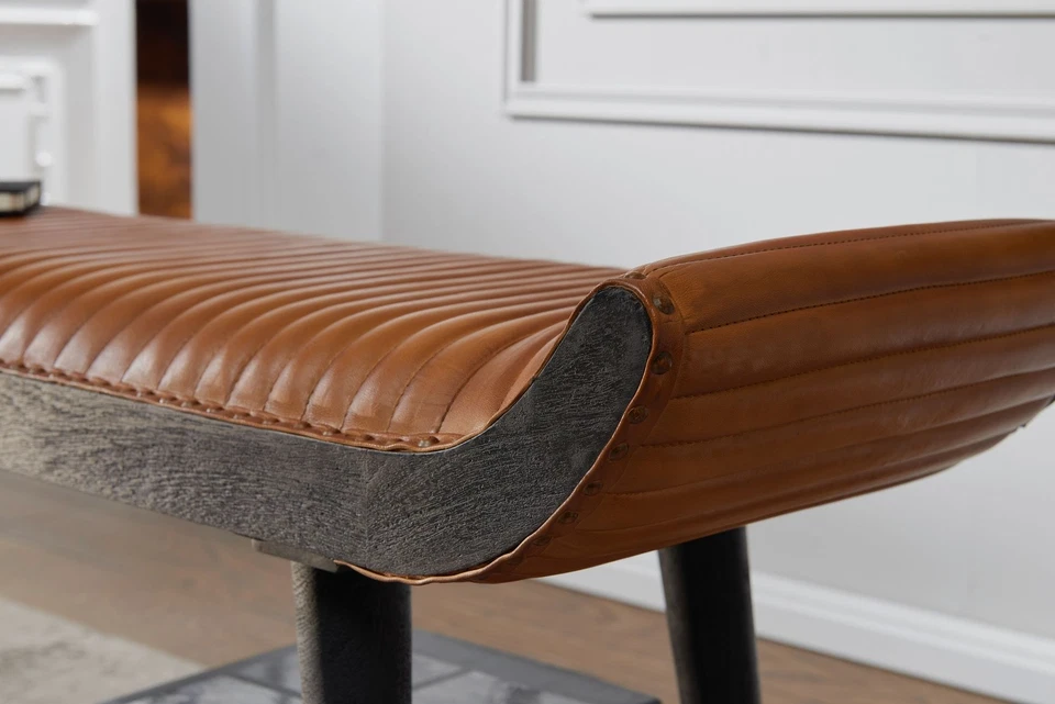 Banco de asiento FineBuy cuero auténtico / banco tapizado de madera 125x51x38 cm banco de cama banco de pasillo - Imagen 4 de 4