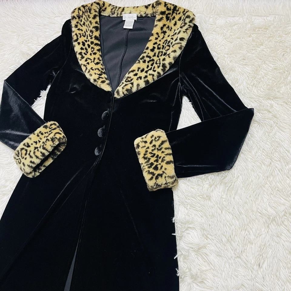 Vintage Charlotte Russe Top Women Medium Black Faux Fur Trim Button Duster M - Image 4 of 4