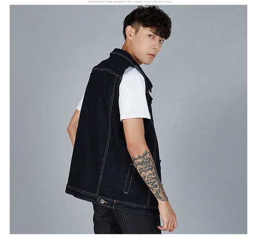 Chaleco informal para hombre Chaleco de mezclilla Chaqueta de jean Sin mangas De colección Punk Azul M-8XL - Imagen 9 de 16