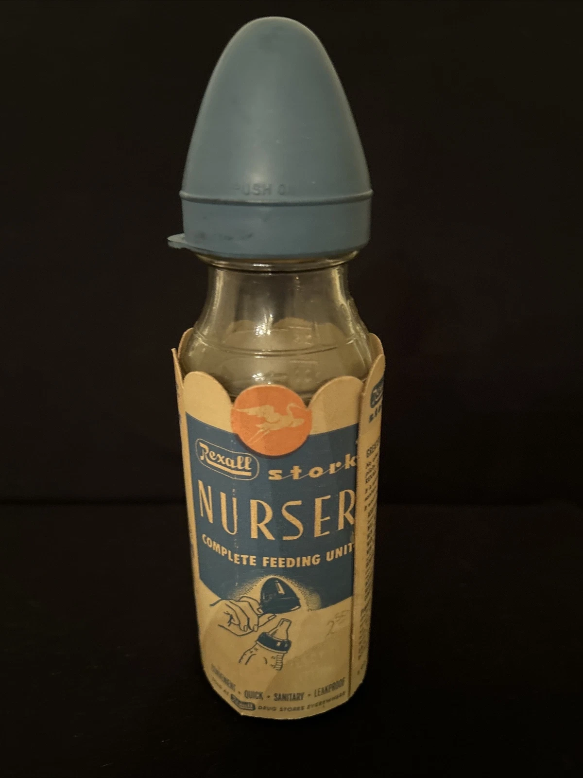 Vintage Rexall Stork Nurser Baby Bottle Feeding Unit 8 oz NOS N 100