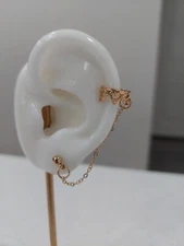 NEW Gold Toned Crown Punk Rock Chain Tassel Dangle Ear Stud Cuff Wrap Earring