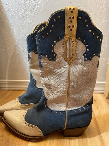 Stivali American Rebel Boot Co Elvis Presley blu in pelle scamosciata misura 8,5 - Foto 2 di 5