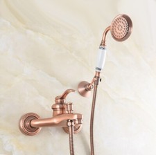 Antique Red Copper Wall Mounted Bathroom Hand Shower Spray Tub Faucet Set ftf260