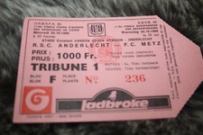 Ticket )) RCS ANDERLECHT V FC METZ - Coupe europe C2 1988-1989