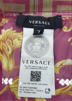 Versace Men's Swim Shorts Pink Gold Baroque Medusa Greek Key RFID Tag A232415