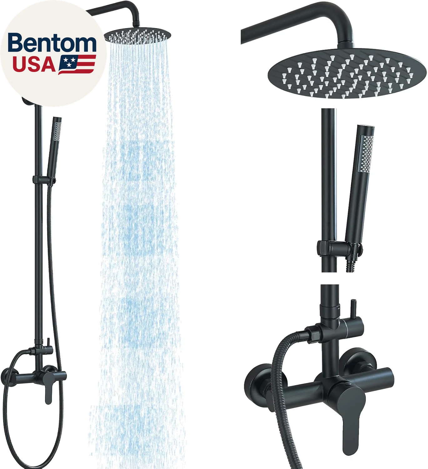 Shower System Matte Black Outdoor Shower Fixtures with 8" Rain Shower Head Handh