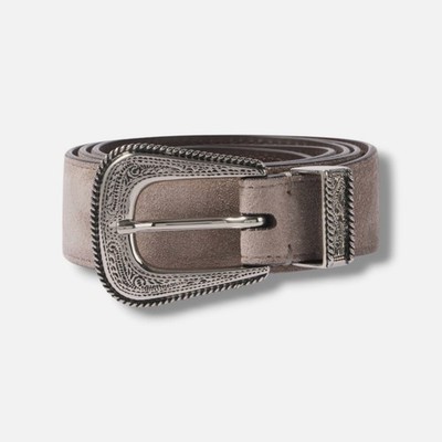 Brunello Cucinelli Men's Gray 3cm Suede Belt Size 85