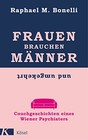 Hardcover book cover with pink top and blue bottom section, titled “Frauen brauchen Männer” in white text.