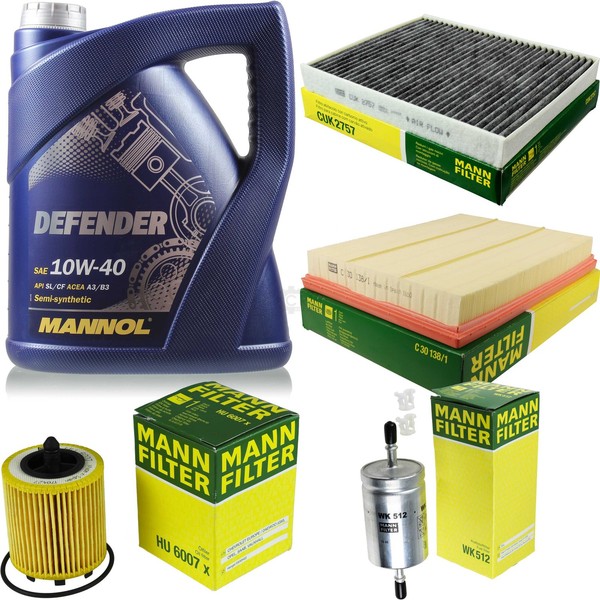 Mann Inspektionspaket 5L Mannol Defender 10W-40 FüR Opel Zafira A 2.2 16V Astra-image