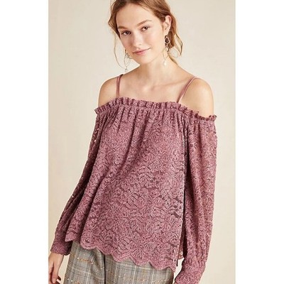 Anthropologie WOMENS SIZE XS Eri + Ali Lace Romana Mauve Lace Blouse