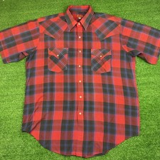 VINTAGE Ely Plains Rider Shirt Men Large Red Western Pearl Snap Plaid Cowboy