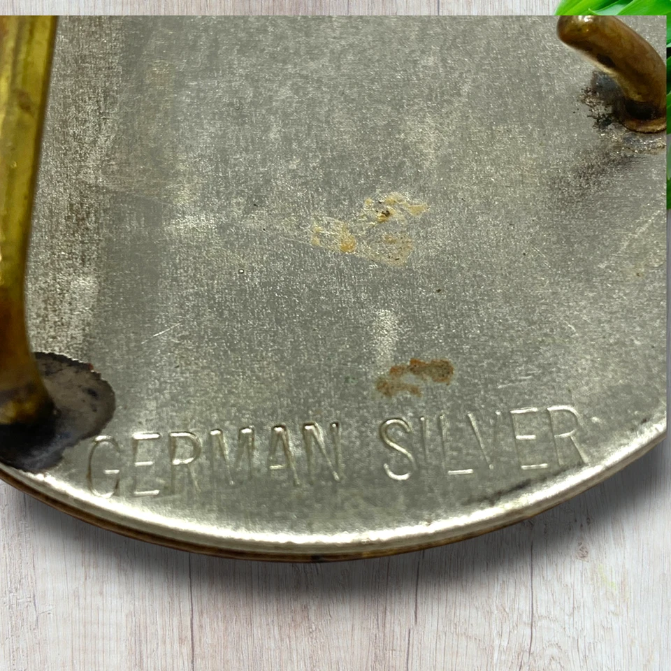 Vintage Rodeo Cowboy German Silver Trophy Belt Buckle Small Round Southwestern - Image 4 of 4