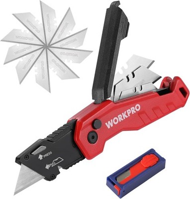 WORKPRO Teppich-Messer aus Aluminium, Faltbares Universal-Messer, Cutter-Messer