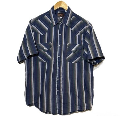 Vintage Ely Plains Shirt Mens Large Navy Green Stripe Western Pearl Snap Cowboy