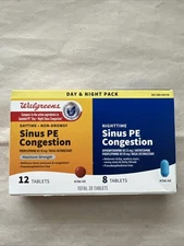 Walgreens PE Day and Night Sinus Congestion Tablets 20 Count Exp 01/2026 NEW