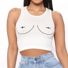 Women's New Summer Printed Round Neck Sleeveless Navel Vest T-shirt Casual Top