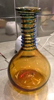 Vintage Blenko Glass Vase Yellow Amber w Blue Spiral Snake Wrap Hand Blown 9"