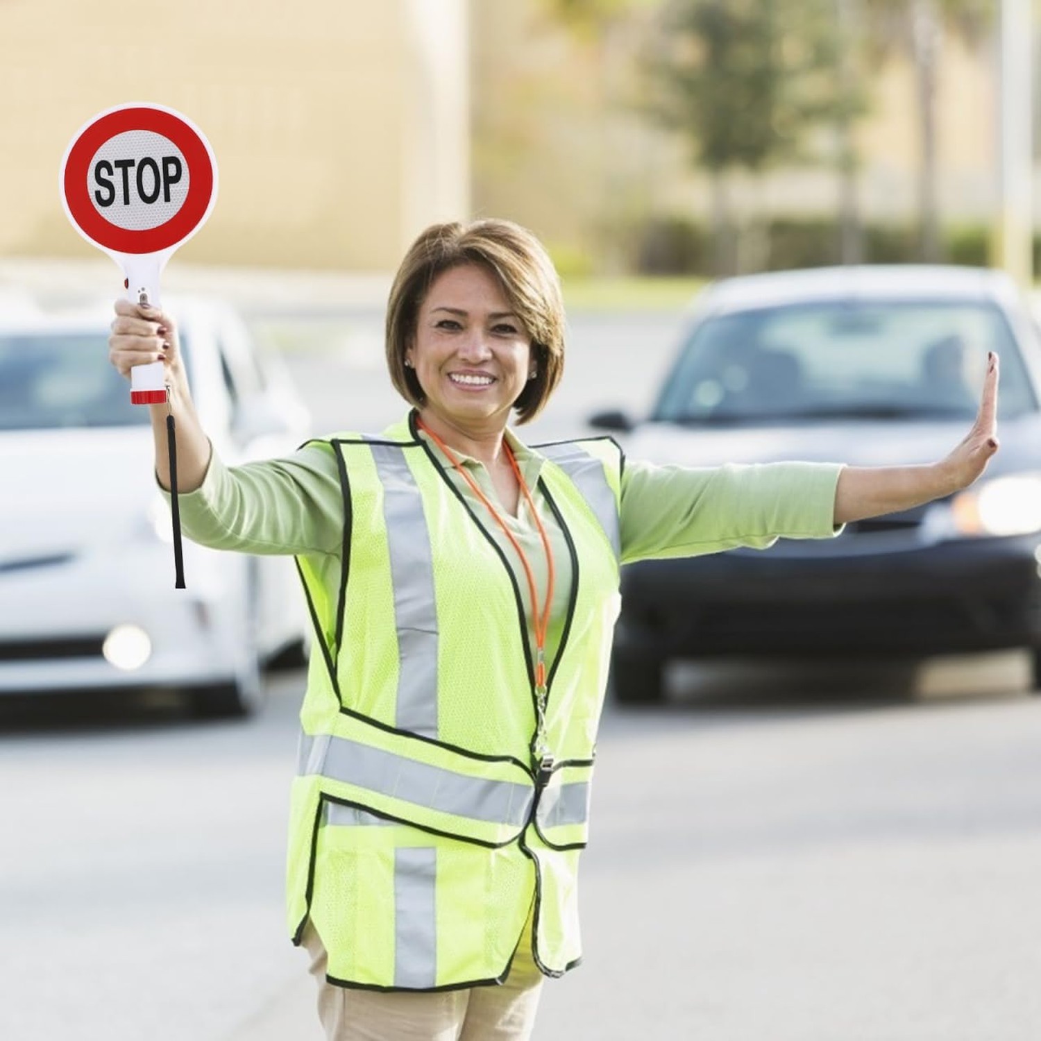 iplusmile Rechargeable Led Stop Sign Board with Wrist Strap, Lightweight Traf...