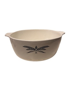 Vintage Black & White Wheat Sheaf Anchor Hocking Large Casserole Dish 9  no lid 