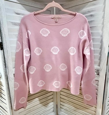Philosophy Republic Clothing Pink Seashell Sweater Cropped Knit Coastal Preppy