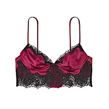 Victoria's Secret Satin Rose Lace-Trim Bralette XL *Campari* NEW