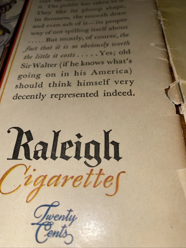 Antiguo anuncio de tabaco de cigarrillo 1929 Sir Walter Raleigh Soldier Explorer Kentucky Foto 4 de 4
