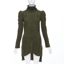 OLD CELINE 2010 Runway Phoebe Philo green wool cashmere cable knit dress S
