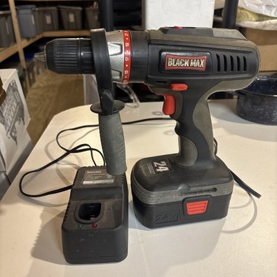 Black Max 24V Cordless Drill Driver w/ Weak Battery & Charger