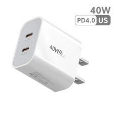 PD 40W Dual USB C Fast Charger Block USB Type C Power Adapter Wall Charger Plug