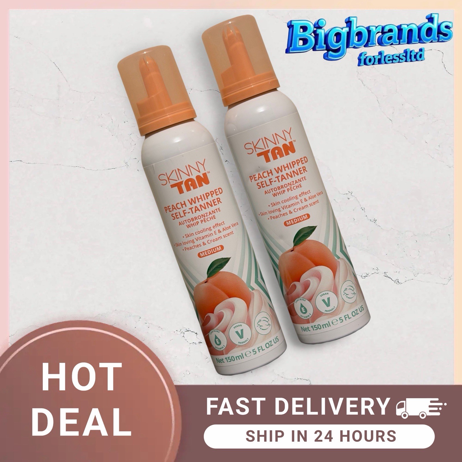 Skinny Tan Peach Whipped Self-Tanner MEDIUM 150ml -2 Pack RRP £40