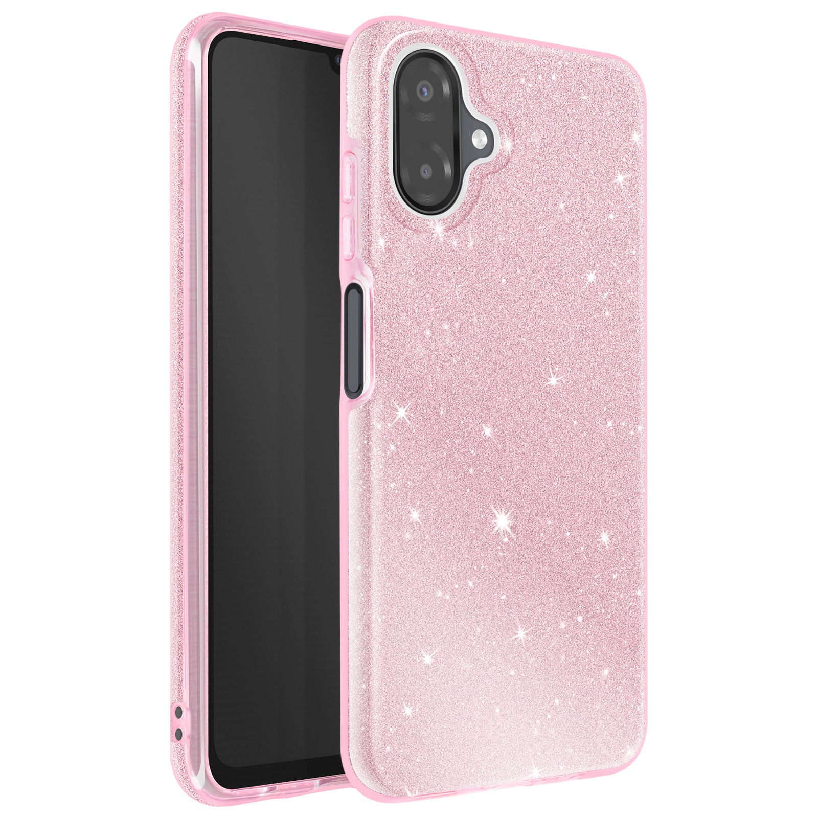 Coque Galaxy A07 Avizar rose pailletée en bi-matière antichoc