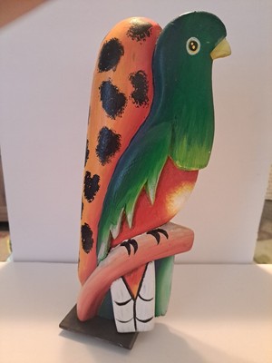 Handcarved Mexico 13x8 Inch Two Faced Tiger/Parrot Balsa Wood Unique Item