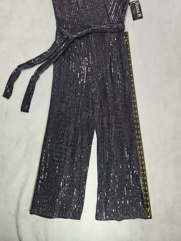 Alexa B Nites Mujeres Negro Lentejuelas Plateado Metálico Slvless Pantalones Mono Talla 8 Nuevo con Etiquetas Foto 4 de 4