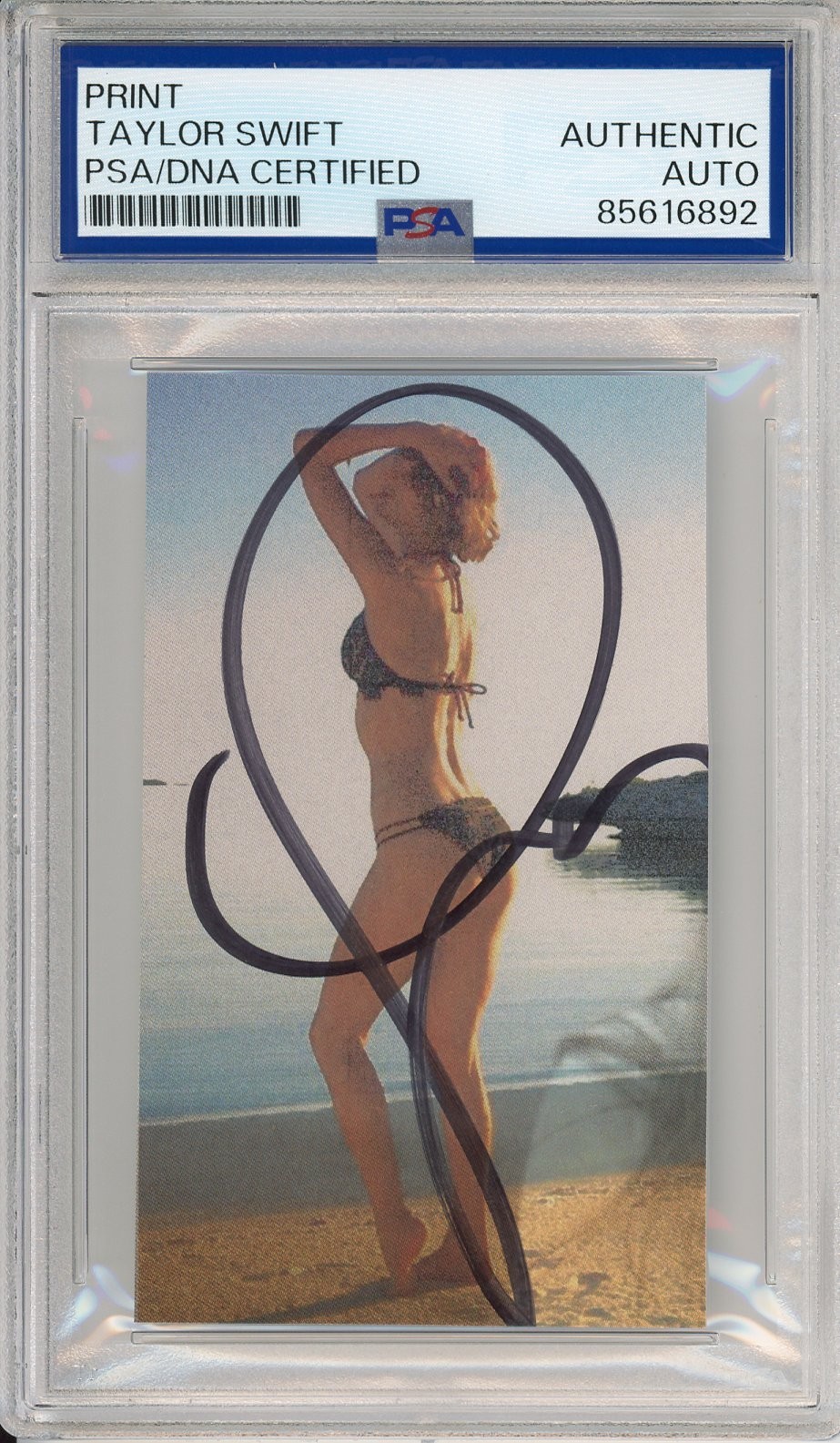 TAYLOR SWIFT SIGNED AUTOGRAPHED Sexy Black Bikini Beach Picture PSA DNA COA