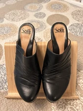 Sofft Black Leather Mules Open Back Heels Clogs Shoes 8.5  Womens Slip  (A)