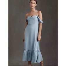 BHLDN Munroe Georgette Light Dusty Blue Bridesmaid Ruffle Sweetheart Dress 10