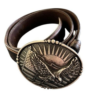 Boot Barn Men s Leather Belt Sz 32  Big Eagle Silver Buckle 1.5  Width Western
