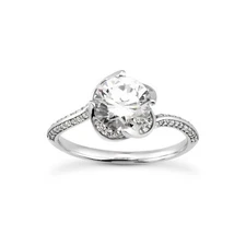 1CT Total F VVS2 Round Cut Natural Certified Diamonds 14K Gold Sidestone Ring