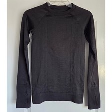 Pullover Lululemon Rest Less negro acanalado manga larga agujero para el pulgar mujer talla M