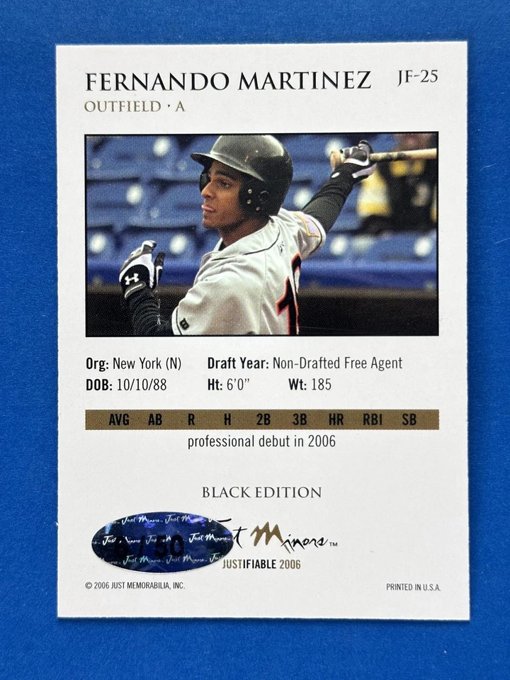 2006 Justifiable Black #25 Fernando Martinez New York Mets #/50 - Image 2 of 2