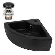 Lavabo angolare da bagno in ceramica nero 460x330x130 mm con piletta push-open