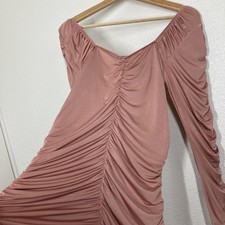 PRETTYLITTLETHING Dress Womens 14 Pink Ruched Bodycon Maxi Off Shoulder Party