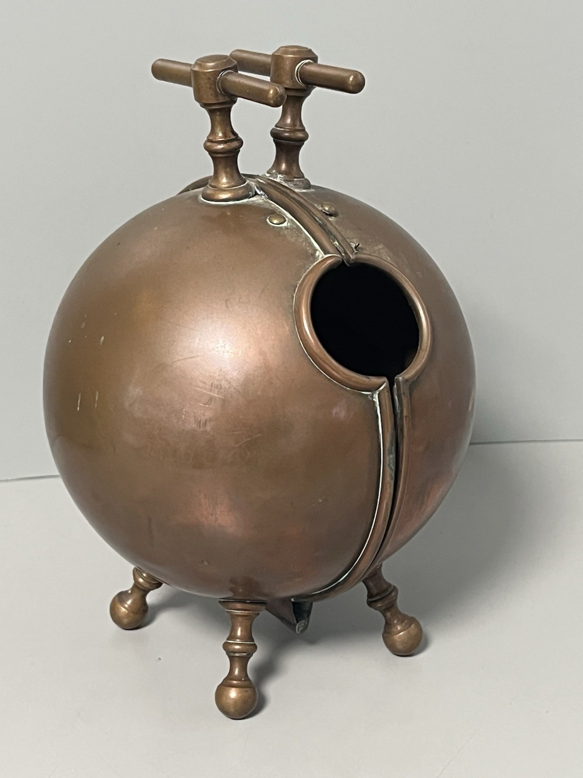 Antique Copper Coffee Pump Warmer Ball Orb Pot Bottle Holder